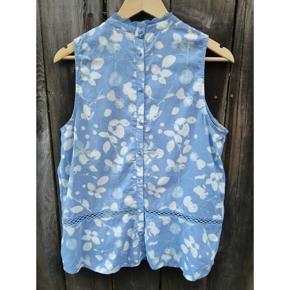 Anthropologie Vanessa Virginia Womens Blue White Floral Marisa‎ Blouse Size 10 - Picture 3 of 9